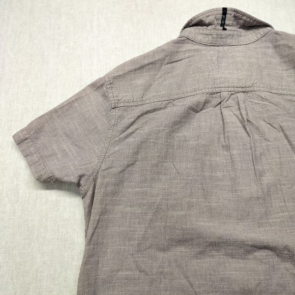 Prana Breathe Button Down Shirt Mens  Small Taupe Short Sleeve Micro Strips - Picture 11 of 13